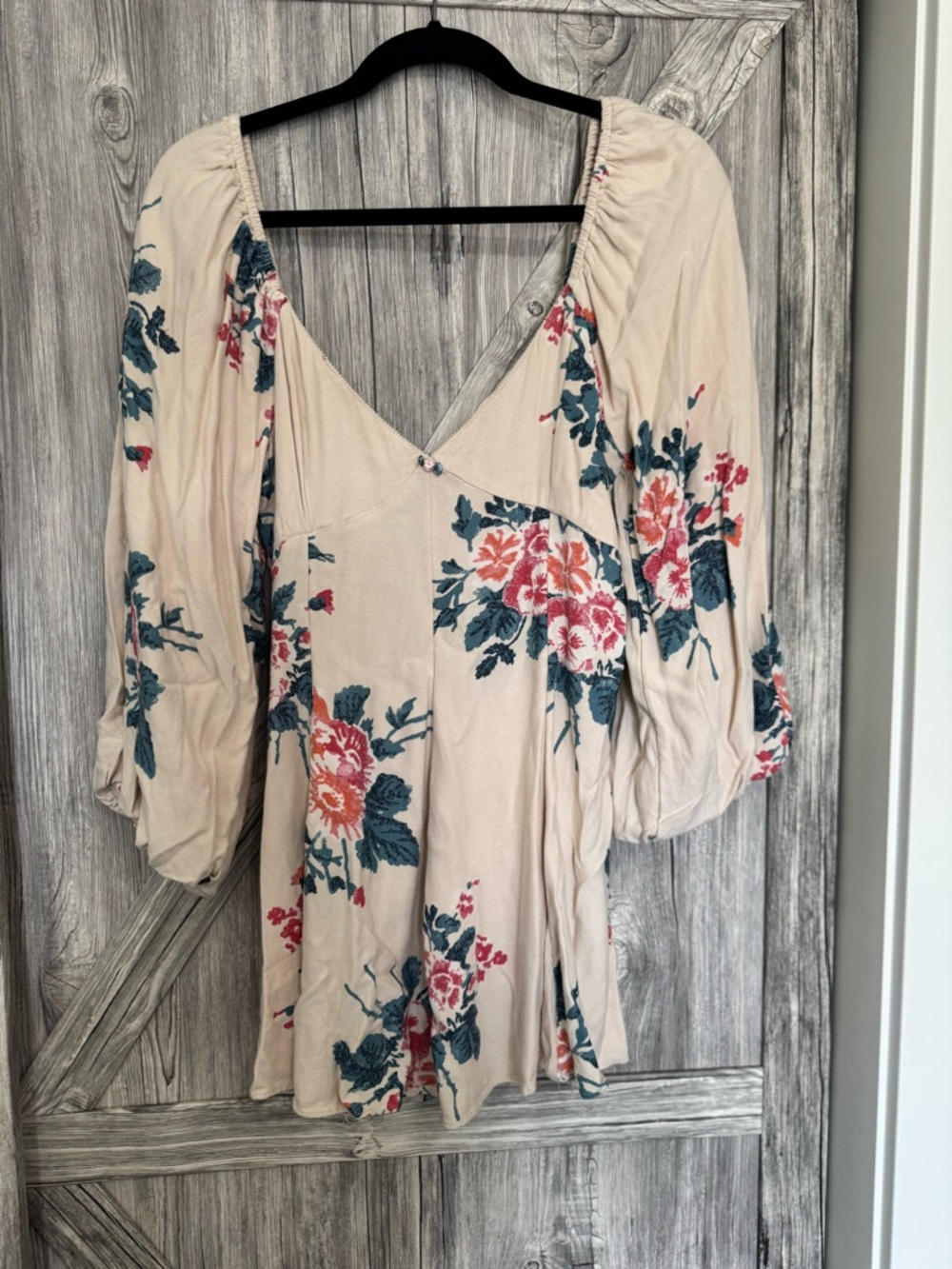 Free People Cream Floral Long Sleeve Mini Dress